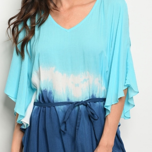 Last 💙 Blue Tie Dye Cold Shoulder Top - Picture 4 of 8